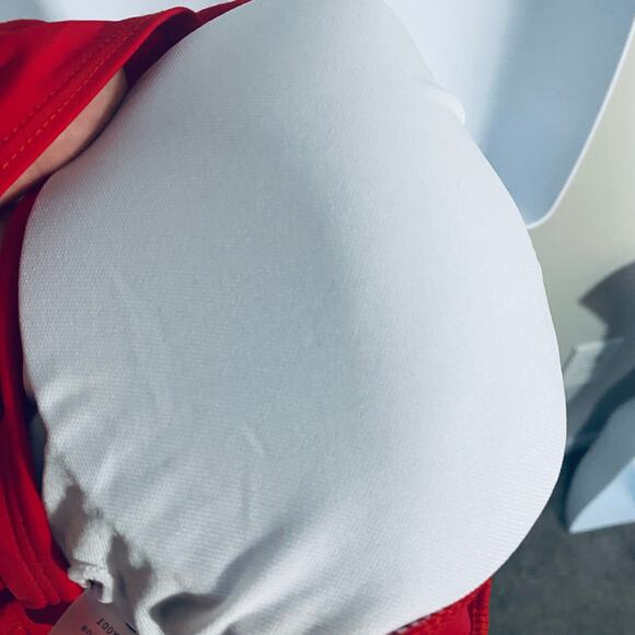 SuperPrity NWT Red Crochet Lace Tankini Top Crossover Back Flattering Sz L - Picture 10 of 11